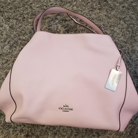 Leather Coach Light Pink Zippered Tote - Picture 1 of 8